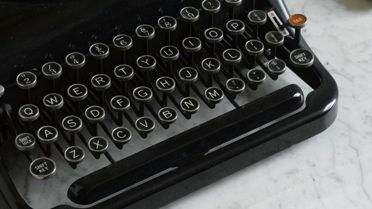 A Remington Victor T portable manual typewriter in the Fax Room at Greenway, Devon